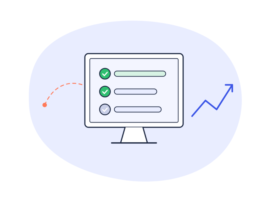 Illustration: a monitor with a checklist and a rising line