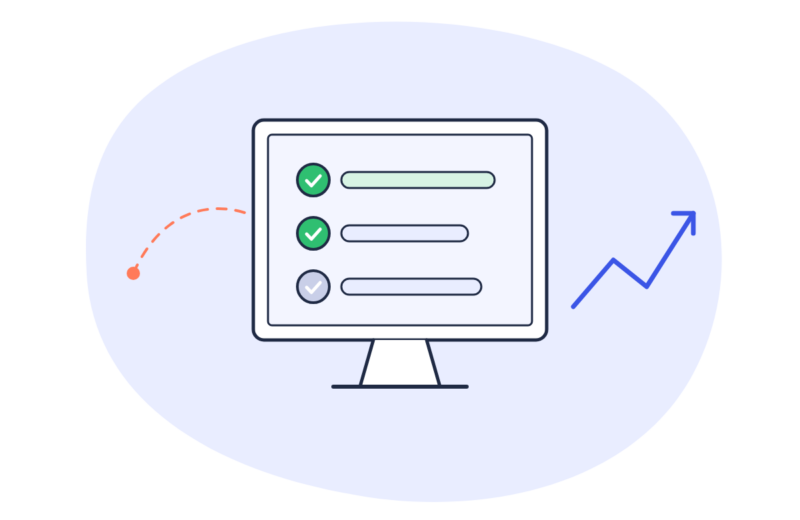 Illustration: a monitor with a checklist and a rising line
