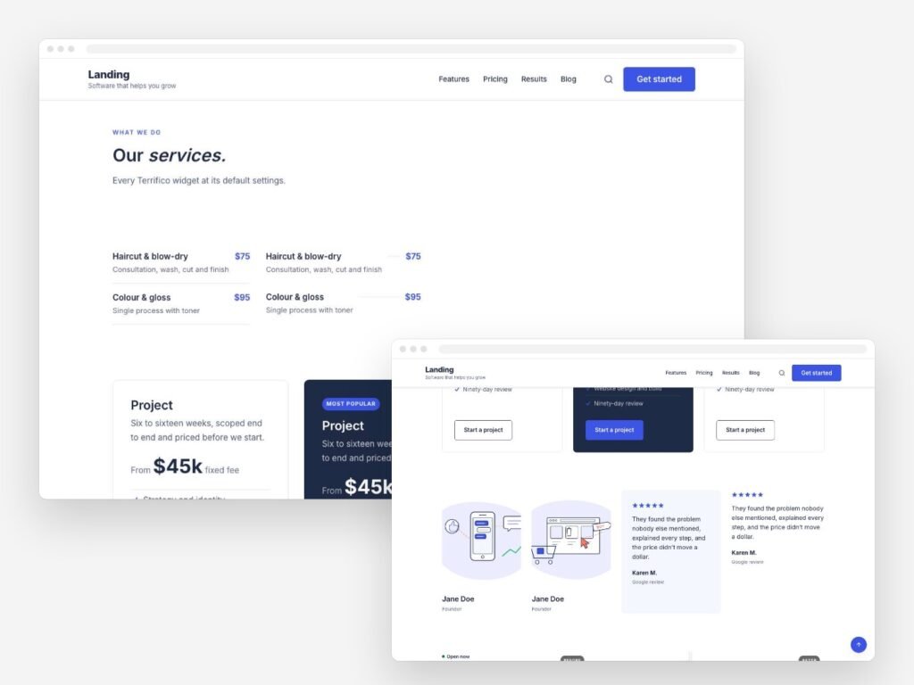 Terrifico Elementor widgets: section heading, price list and pricing plans